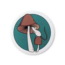 Load image into Gallery viewer, Curious White Mouse with Brown Mushrooms | Mushroom Pals | Pinback Badge Button