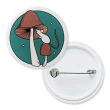 Load image into Gallery viewer, Curious White Mouse with Brown Mushrooms | Mushroom Pals | Pinback Badge Button