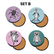 Laden Sie das Bild in den Galerie-Viewer, Nocturnal Creatures | Round Beverage Coaster Set - Scaredy Cat Studio