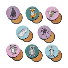 Laden Sie das Bild in den Galerie-Viewer, Nocturnal Creatures | Round Beverage Coaster Set - Scaredy Cat Studio