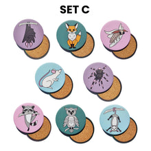 Laden Sie das Bild in den Galerie-Viewer, Nocturnal Creatures | Round Beverage Coaster Set - Scaredy Cat Studio