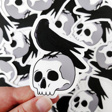 Laden Sie das Bild in den Galerie-Viewer, Skull & Raven | 3-inch Waterproof Sticker - Scaredy Cat Studio