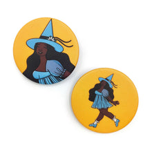Laden Sie das Bild in den Galerie-Viewer, Joyful Spring Witch | Pinback Badge Button - Scaredy Cat Studio