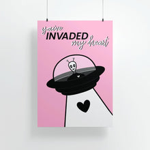 Load image into Gallery viewer, "Heart Invader" Valentine's Day Alien | Art Print - Scaredy Cat Studio