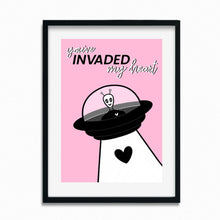 Load image into Gallery viewer, "Heart Invader" Valentine's Day Alien | Art Print - Scaredy Cat Studio
