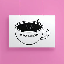 Load image into Gallery viewer, &quot;Black as Night&quot; Coffee Cat | Art Print - Scaredy Cat Studio
