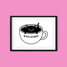 Load image into Gallery viewer, &quot;Black as Night&quot; Coffee Cat | Art Print - Scaredy Cat Studio
