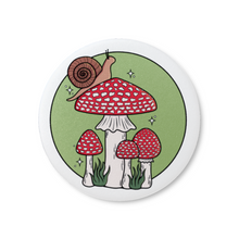 Load image into Gallery viewer, Snail with Fly Agaric Mushrooms | Mushroom Pals | Pinback Badge Button
