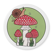 Load image into Gallery viewer, Snail with Fly Agaric Mushrooms | Mushroom Pals | Round Beverage Coaster
